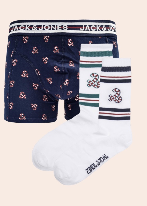 Jack & Jones bokseršorti un zeķes dāvanu kārbā Xmas Cand